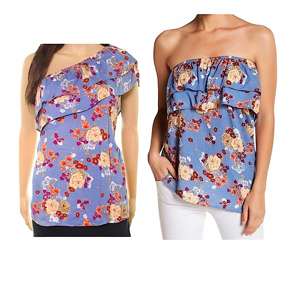 🆕 Socialite for Nordstrom blue floral multi-style ruffle layer  top size XS NWT